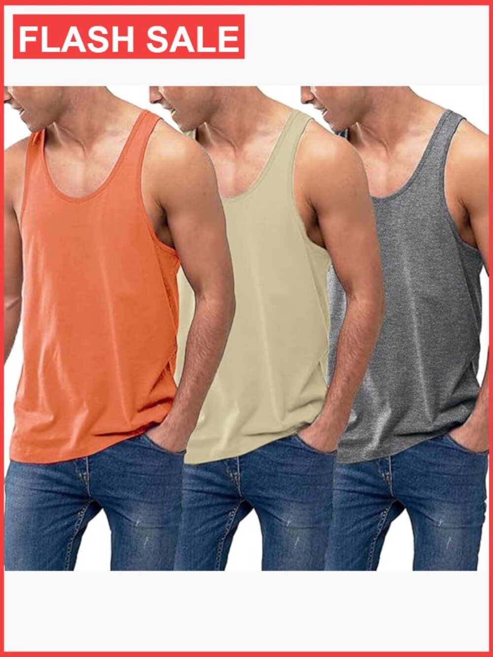 Men's 3 Pack Cotton Tank Tops Sleeveless Muscle Tees Athletic